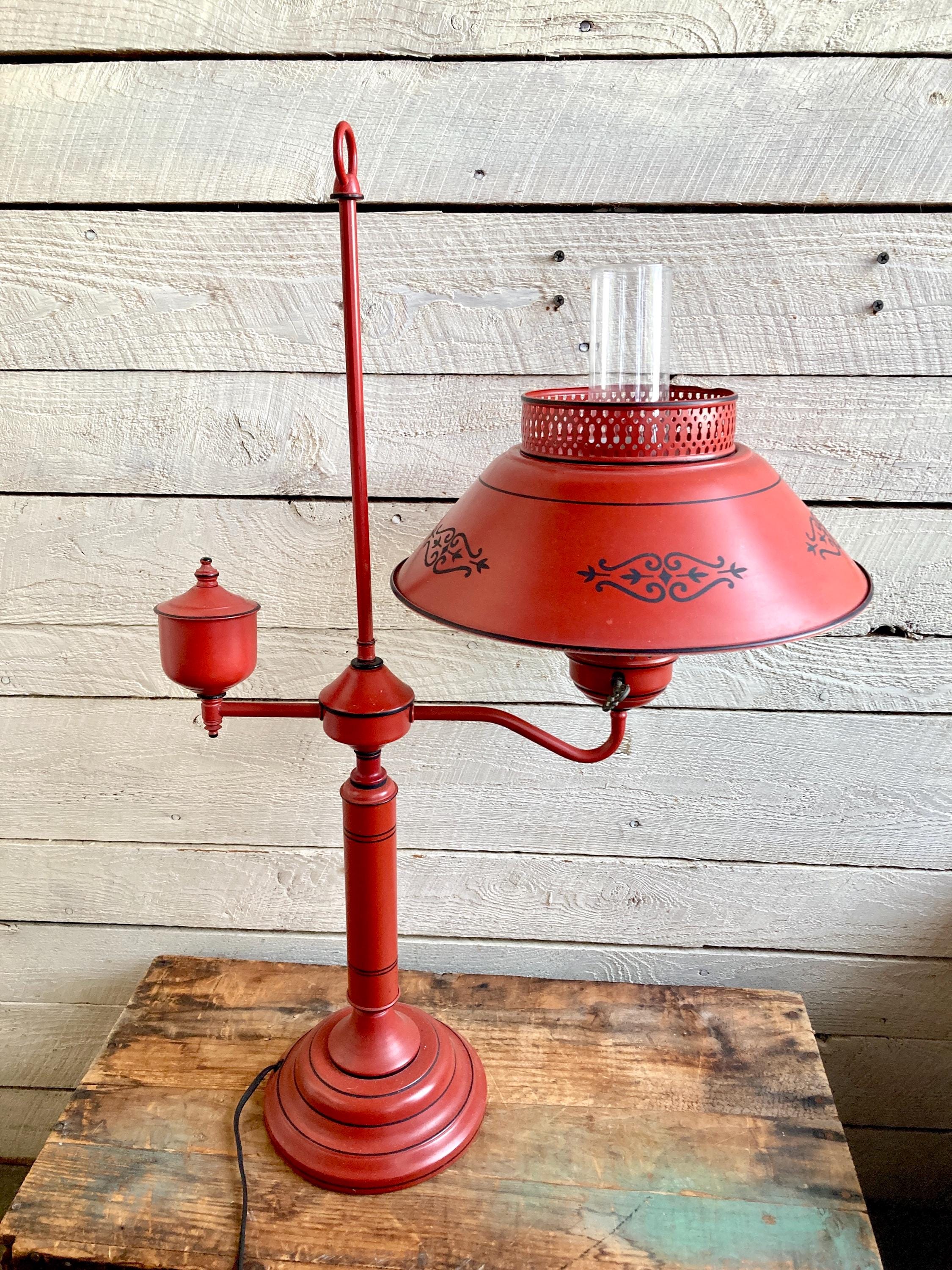 Vintage Tole Lamp Shade / ランプシェード 照明 Reserve for Jen - Toleware Lamp Red Metal Lamp and Shade Black