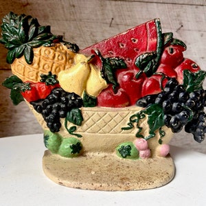 Cast iron fruit basket door stop farmhouse Victorian decor  distressed