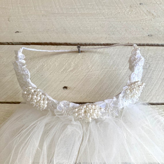 Vintage tulle and pearl beads wedding headpiece d… - image 6