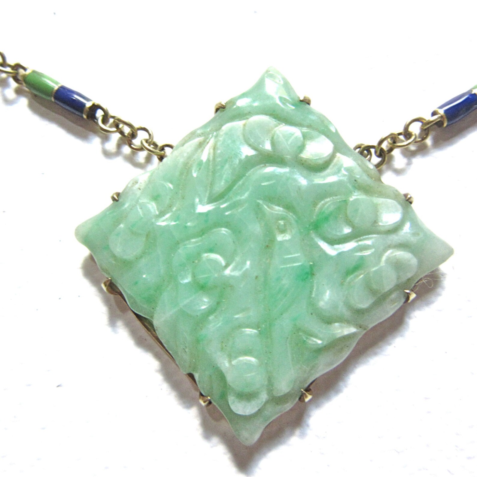 30s Art Deco Jadeite Necklace 14K Gold Carved Jade Etsy
