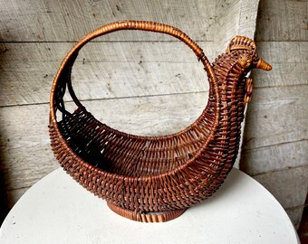 Chicken willow basket - rustic wicker basket - handmade  handle - primitive - farmhouse