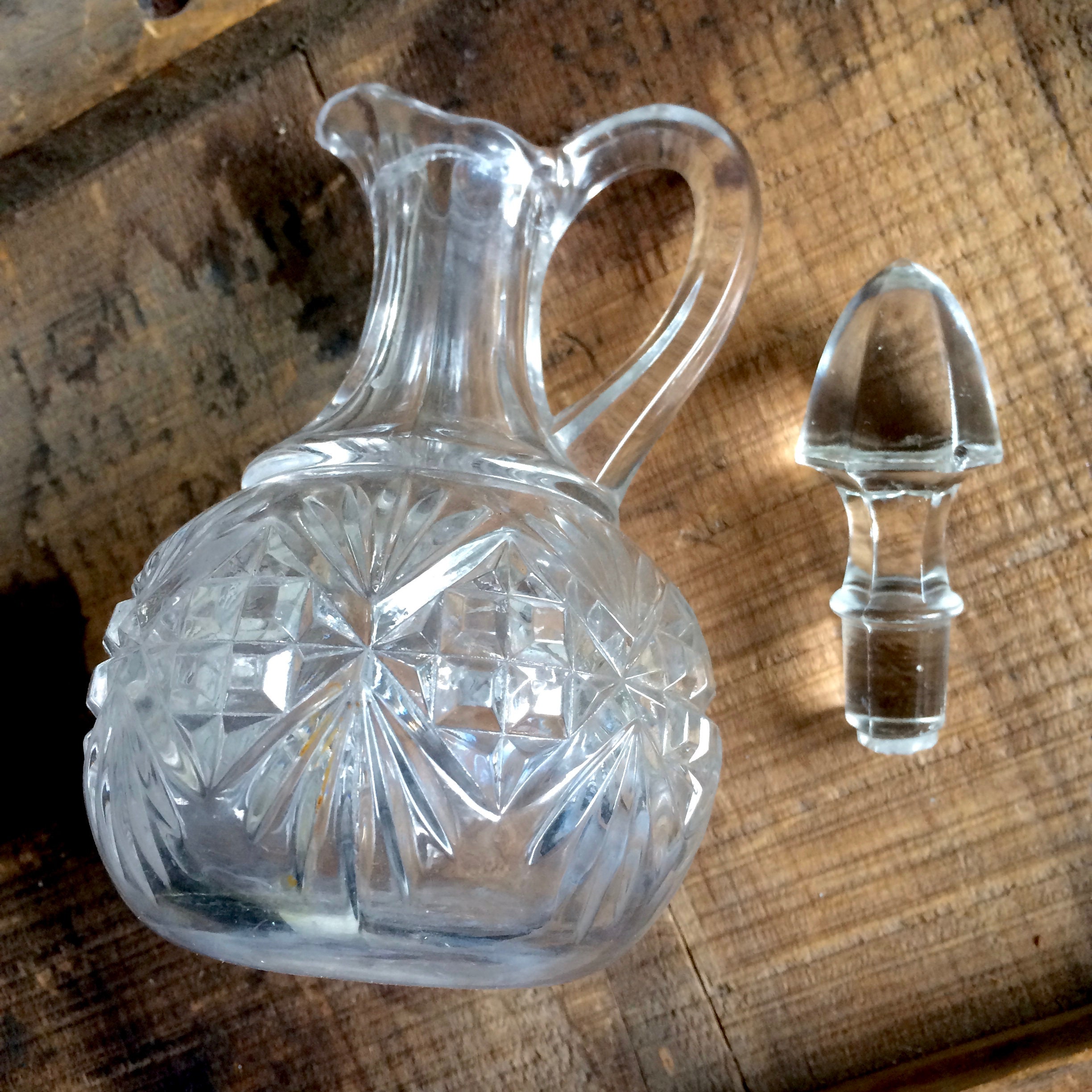 Clear Cut Glass Cruet Glass Stopper Handle Small Pitcher Etsy UK