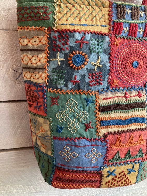 Hippie boho patchwork bag embroidered colorful sh… - image 3