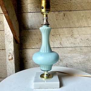 40s blue frosted glass boudoir lamp - marble base - fluted glass - pressed glass