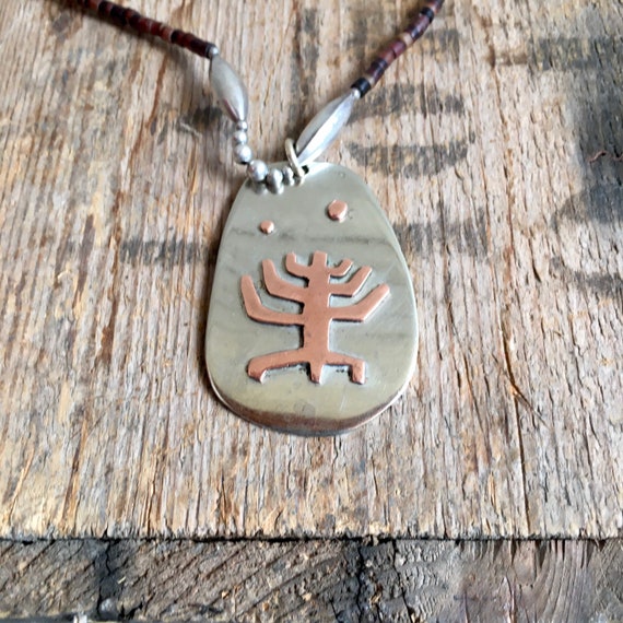 70s Handmade copper menorah on silver necklace - … - image 7