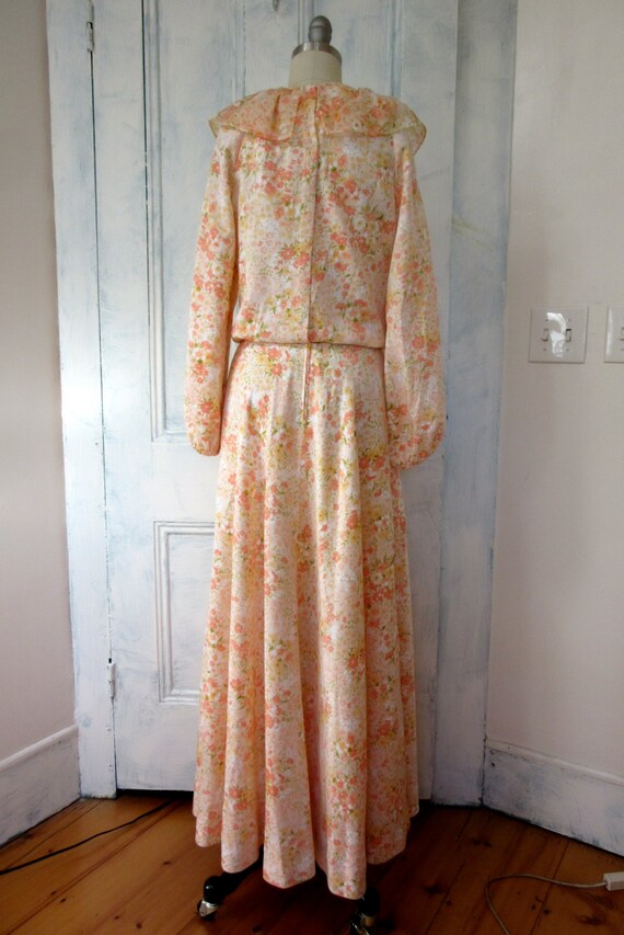 70s Floral Chiffon Maxi Dress - Long Sleeves - Lo… - image 3