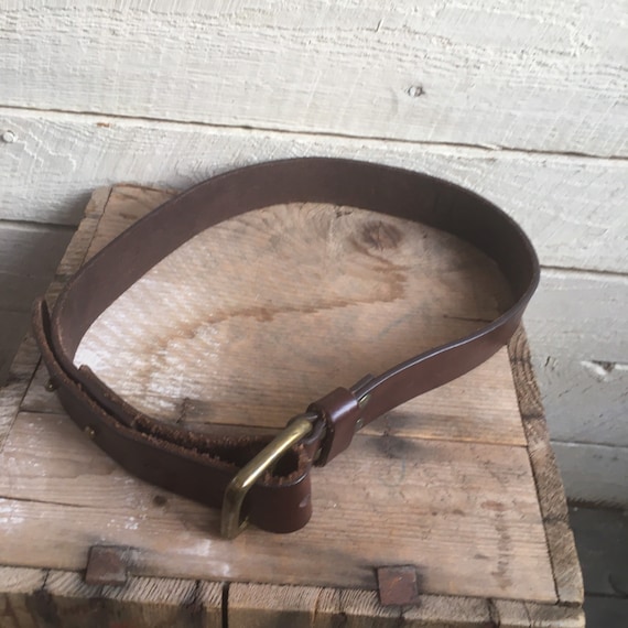 Brown leather belt - brass buckle - hippie - boho… - image 2