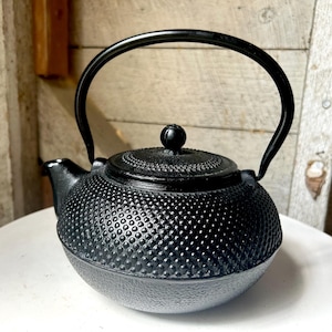 Tetsubin Black Iron  Teapot  -  Hinged Handle - Nailhead design - Raised Designed  - Cast Iron