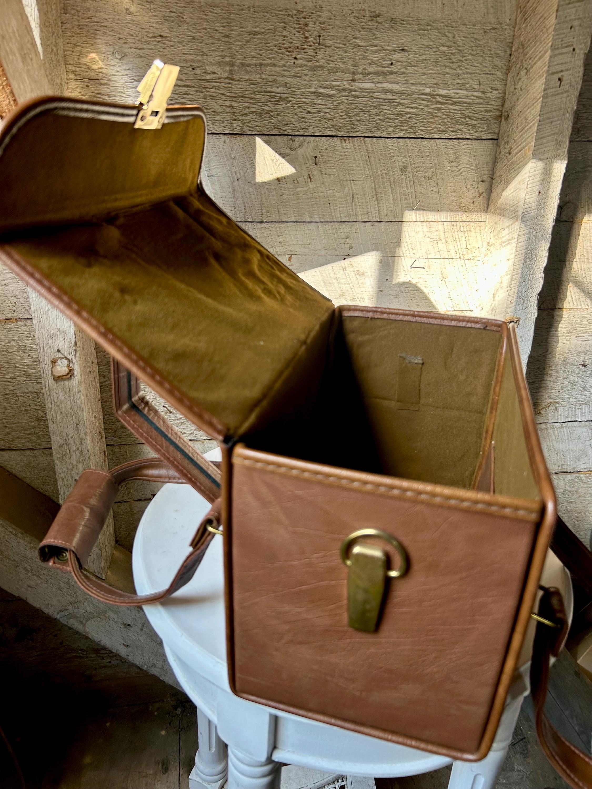 70s Vintage Camera Bag Sections Faux Leather Vinyl Large Made in
