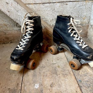 50-tals dam Roller Derby svarta läderstövlar rullskridskor Miniteman gummistopp
