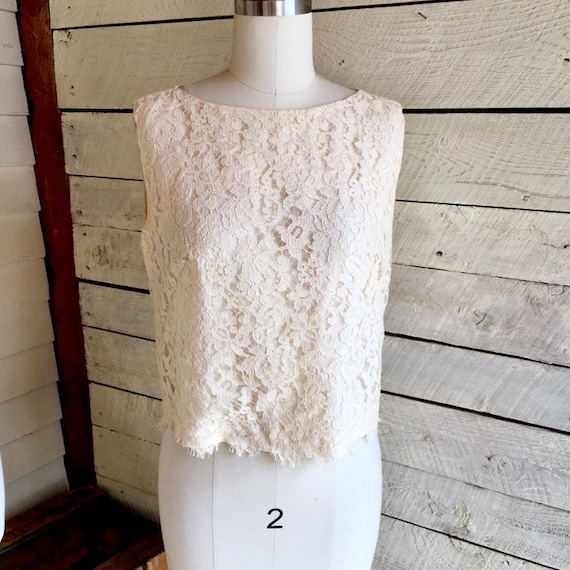 Vintage Cream lace sleeveless tank - back zipper … - image 1