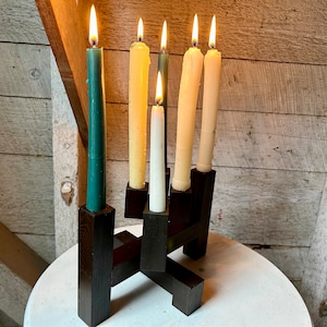 Mid century wood candelabra candle holder - candlestick holder - 60s modern design - holds six candles