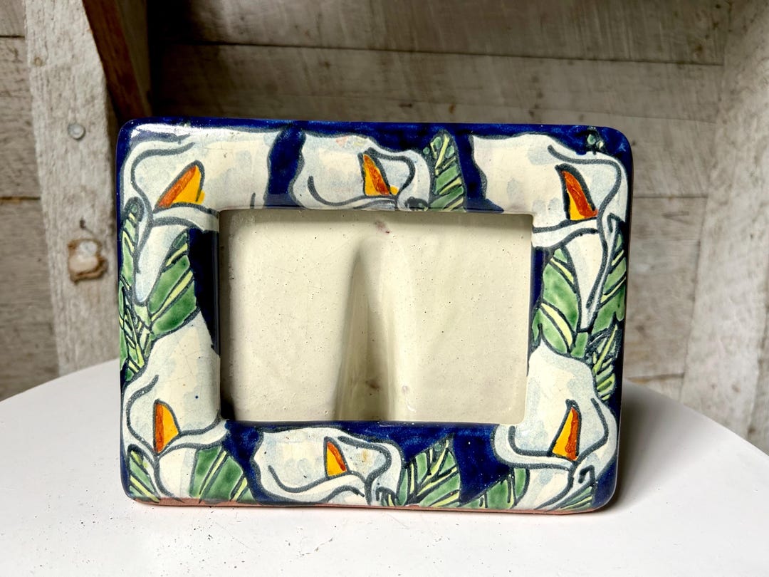 Small Floral Ceramic Frame White Calla Lilies Terracotta Picture Frame ...