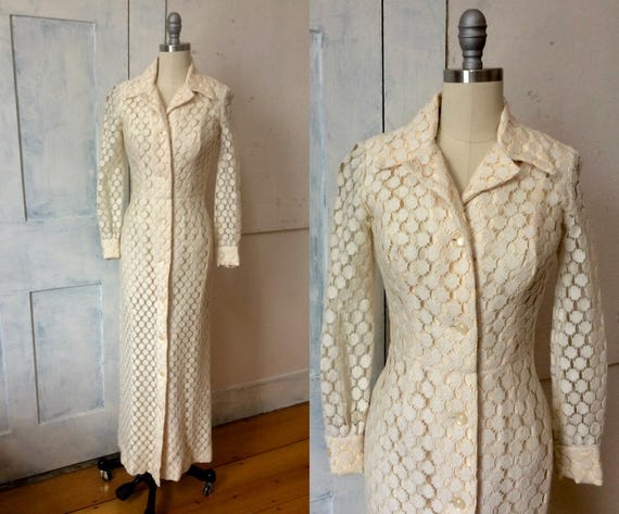 White lace maxi dress - long sleeve - buttoned u