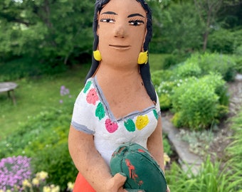 Josefina Aguilar sculpture en céramique mexicaine vendeur du marché d'Oaxaca figurine woman holding watermelon mexique fait main