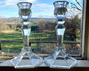 Glass crystal candle stick holders pair of cut glass candle holders