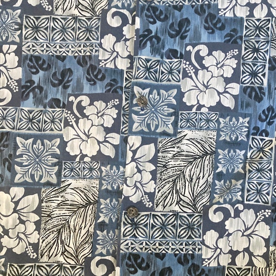Vintage Hawaiian mens blue gray floral geometric … - image 3