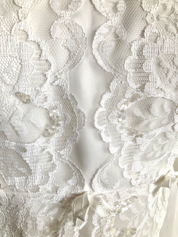 60s Chiffon lace wedding dress high lace neck emp… - image 10
