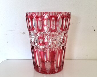 アンティーク クランベリー レッド ピンク 花瓶 ローズボウル カット