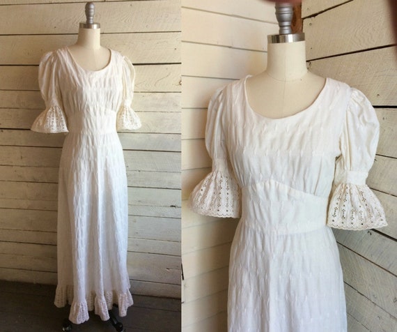 70s Boho Hippie Wedding Dress Cotton Muslin Handmade Etsy