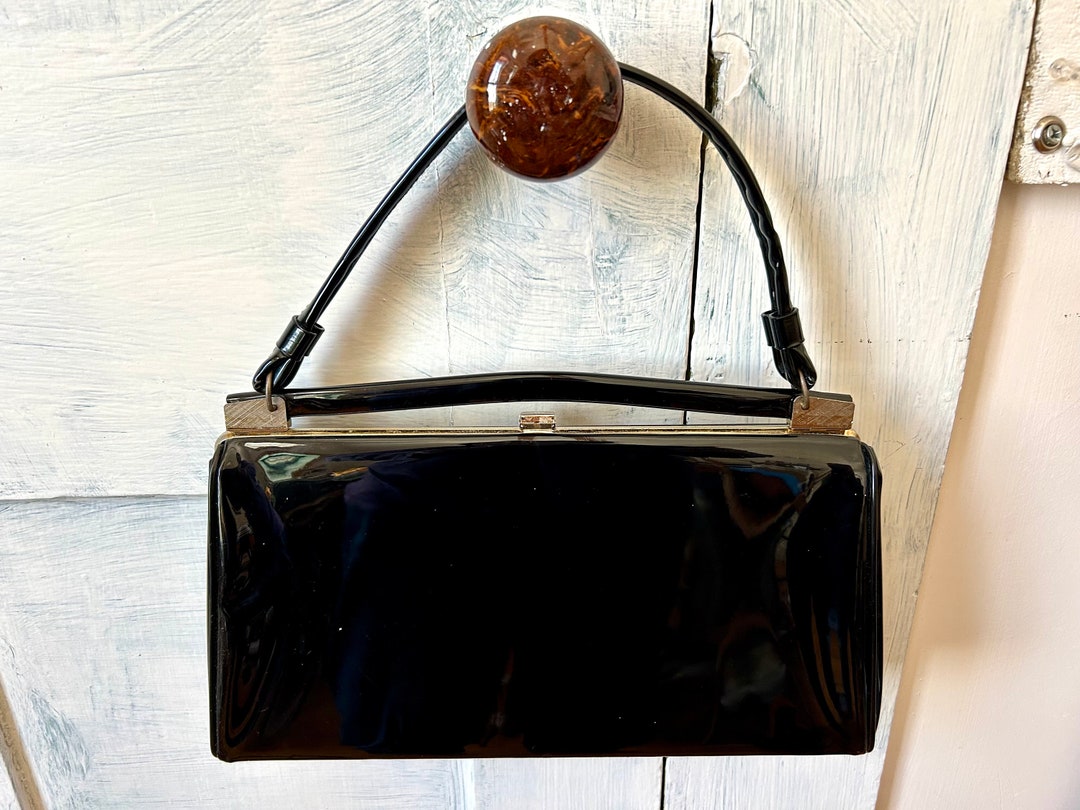Black Patent Leather Purse Red Inside Snap Closure Inside Etsy