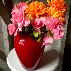 Red glass vase large tall vase hand blown white cased inside flower vase handmade