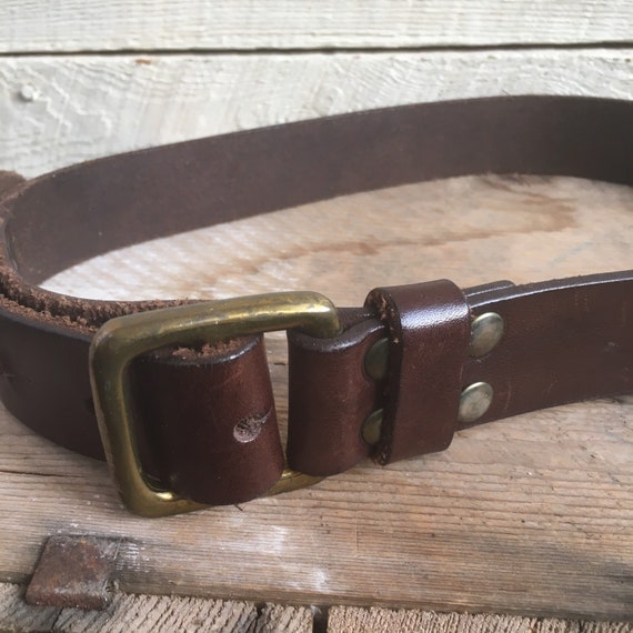 Brown leather belt - brass buckle - hippie - boho… - image 8