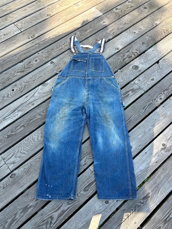 Farmer distressed overalls - Carters overalls - work wear - denim farmer overalls - mens large - blue jean mens