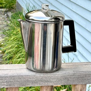 60s Coffee percolator 6 cup stainless steel stove top glass top - Sears Robuck Co
