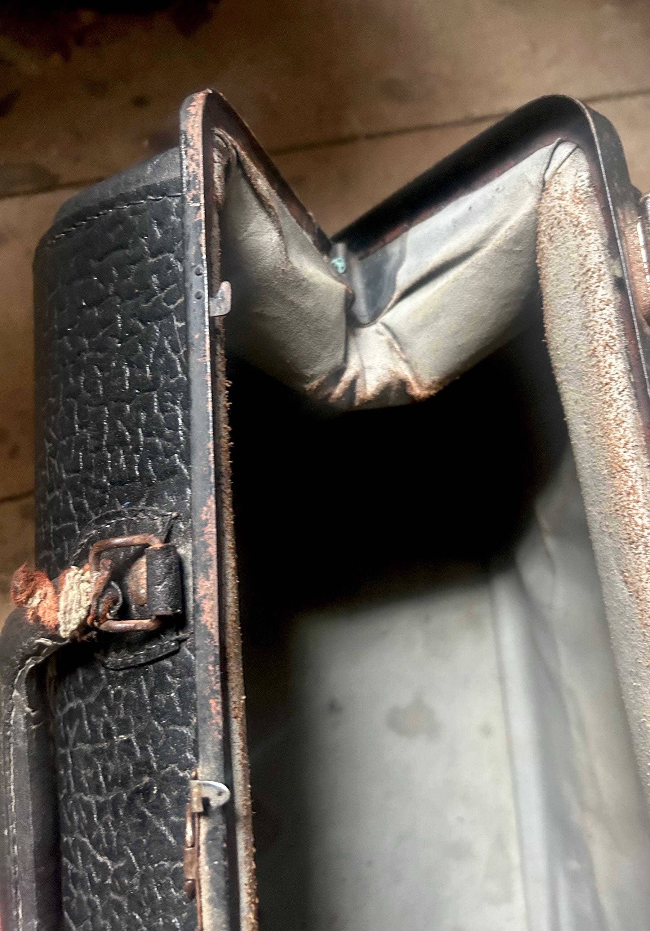 Antique Black Leather Walrus Embossed Texture Traveling Valise Bag