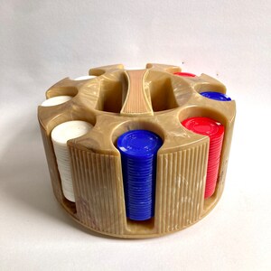 ポーカーチップキャディポーカーセットミッドセンチュリーレッドホワイトブルーチップハンドルカードスロット