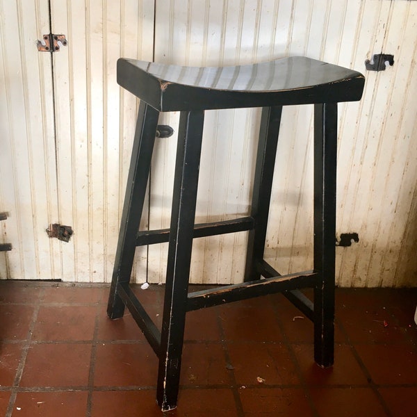 Black Asian Stool - bar stool - kitchen - wood stool - tall stool- Asian furniture