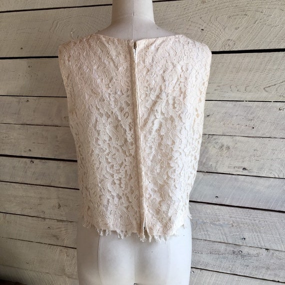 Vintage Cream lace sleeveless tank - back zipper … - image 2