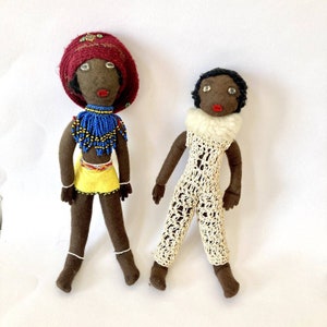 70s African Dolls Collectible - IPI Tombi Musical - Hand Crafted Wenco Design - Zulu - brown felt beads