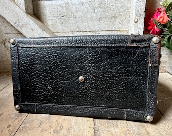 Antique Black Leather Walrus Embossed Texture Traveling Valise Bag