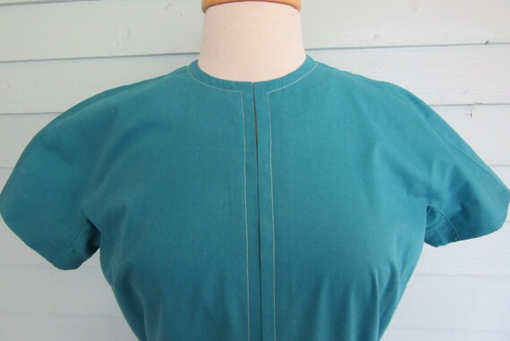 50s Teal cotton blend dress - early 60s - day dre… - image 8