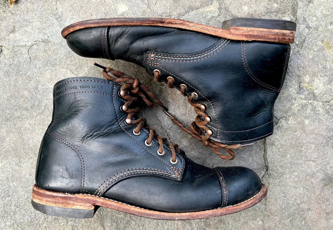 Wolverine 1000 Mile Black Leather Cap Toe Lace Up - Etsy