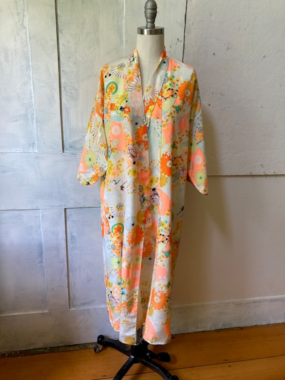 Kimono yellow orange robe - polyester - Asian rob… - image 2