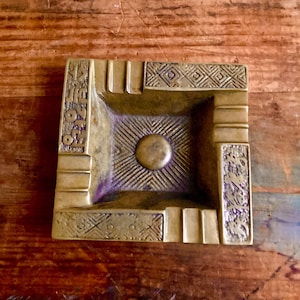 Brass etched square ashtray trinket dish key holder