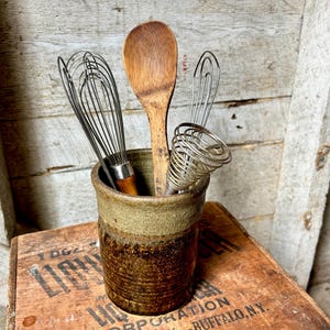 Handmade stoneware utensil holder - vase farmhouse decor - primitive rustic  kitchen crock