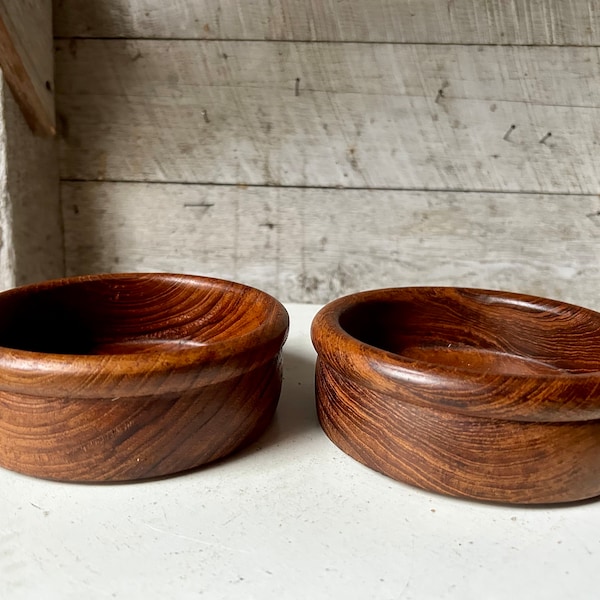 Teak wood salad bowl 2 serving bowls  hand turned 2 small bowls