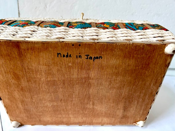 60s  sewing basket - made in Japan satin lining w… - image 10