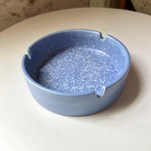 Mid Century round ceramic ashtray trinket dish speckled glaze yellow flowers