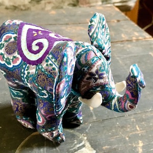 Elephant - paisley fabric elephant - stuffed elephant sculpture  - purple paisley