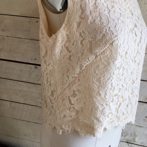 Vintage Cream lace sleeveless tank - back zipper … - image 4