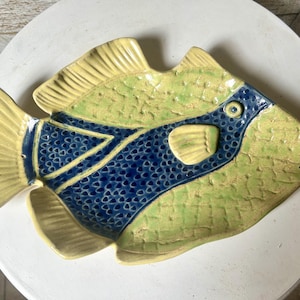 Huma huma stoneware art fish platter carved fish glazed design hand built artist made  Hawaiian state fish