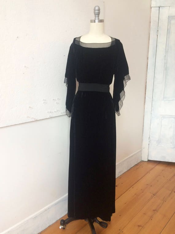 20s 30s Black Silk Velvet Formal Dress - Elegant … - image 8