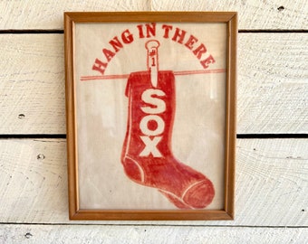 Red Sox baseball drawing hang in there #1 on fabric red sock wood frame glass man cave gift