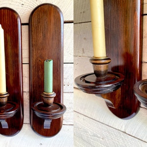 60s Wood mid century pair candlestick wall sconces holders cabin rustic vintage primitive