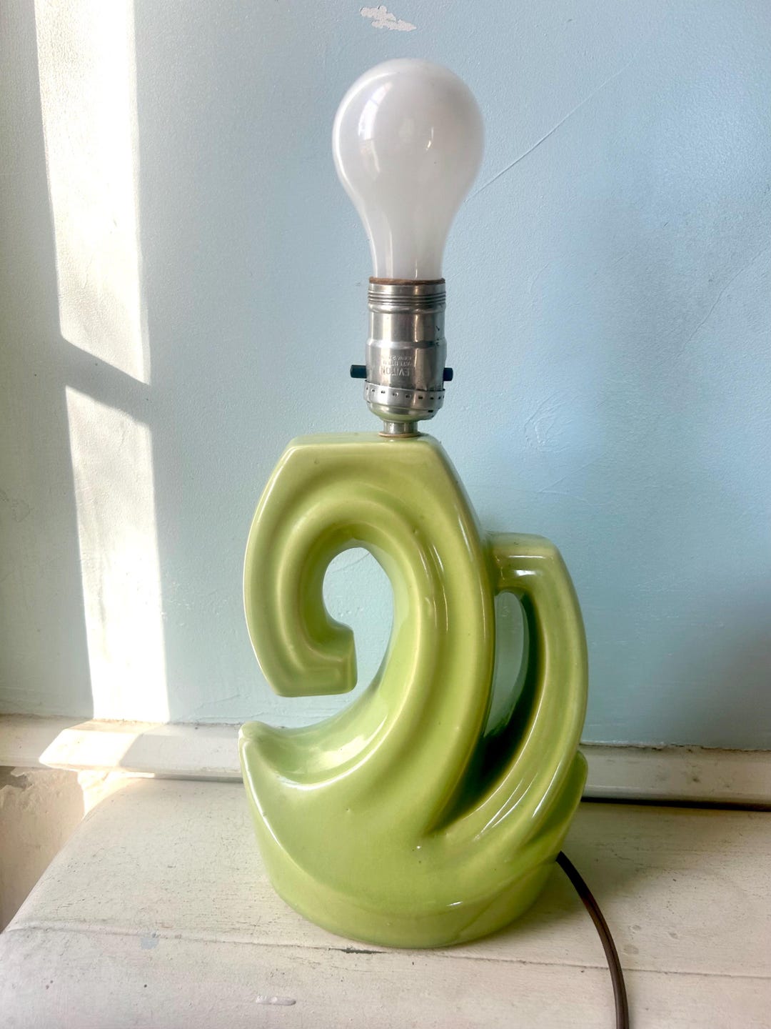 Mid Century Green Ceramic Lamp Abstract Design - Table Lamp - 50s ...